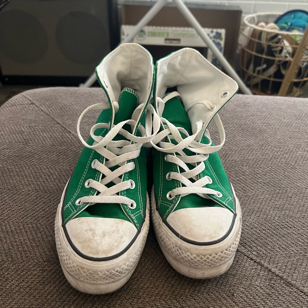 Customized Converse Green High-Top Sneakers with White Accents